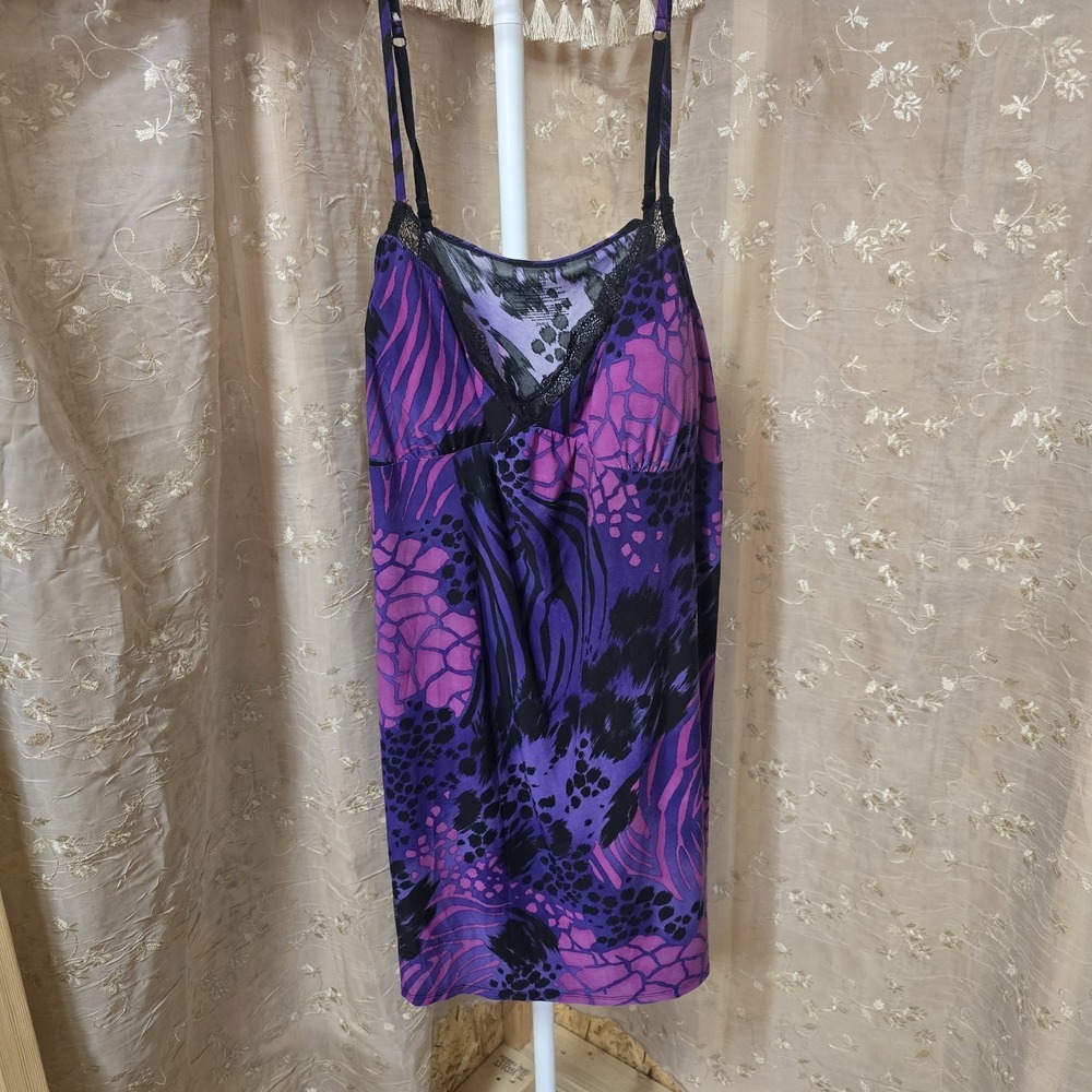 George Nightgown Womens Size 2XL Adjustable Straps Lace Trim Purple & Black